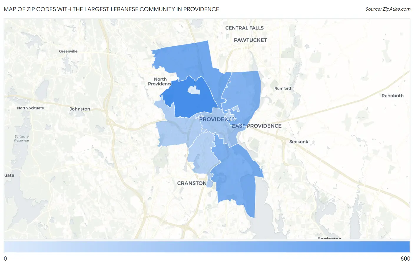 Zip Codes with the Largest Lebanese Community in Providence Map