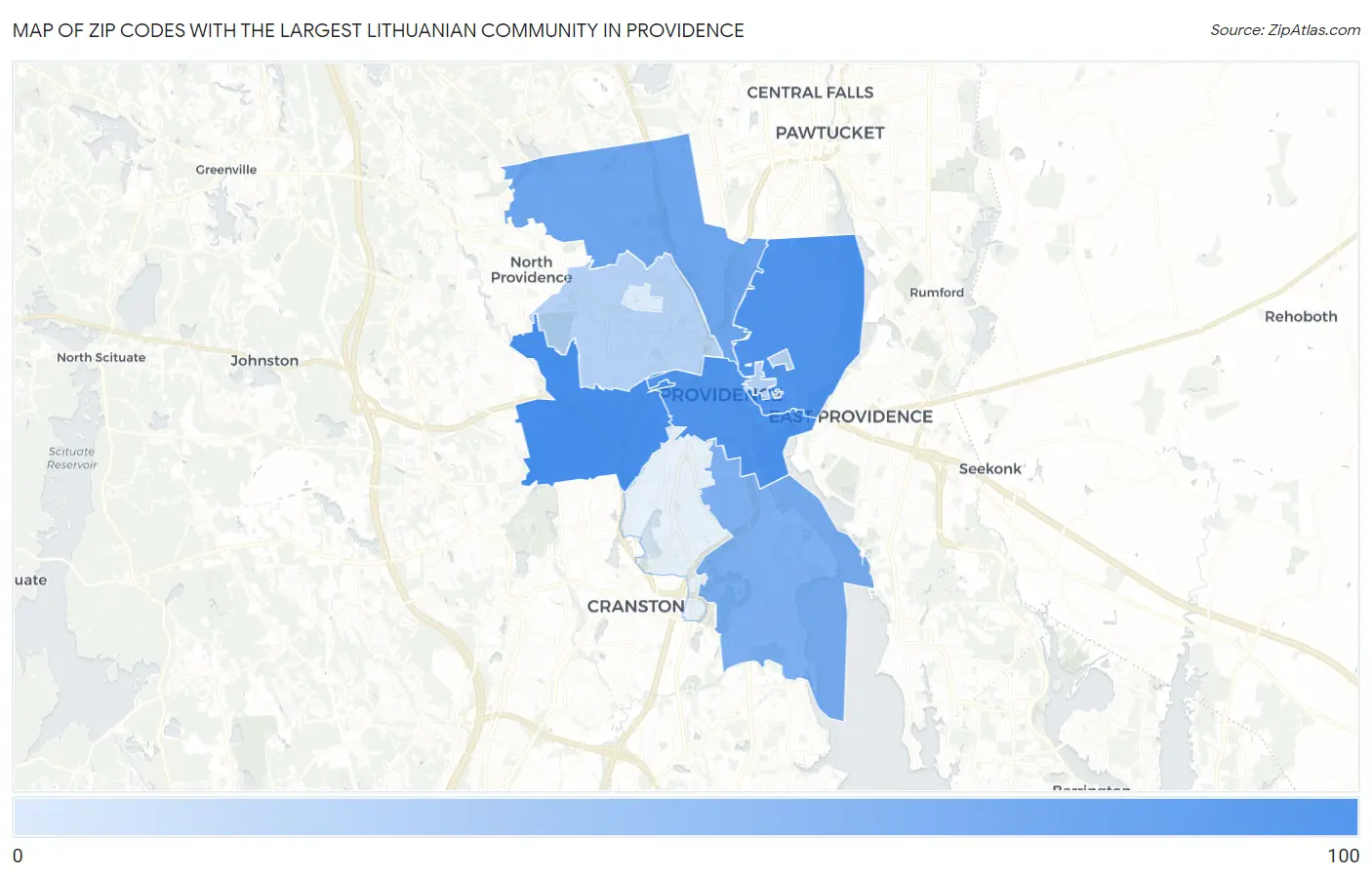 Zip Codes with the Largest Lithuanian Community in Providence Map