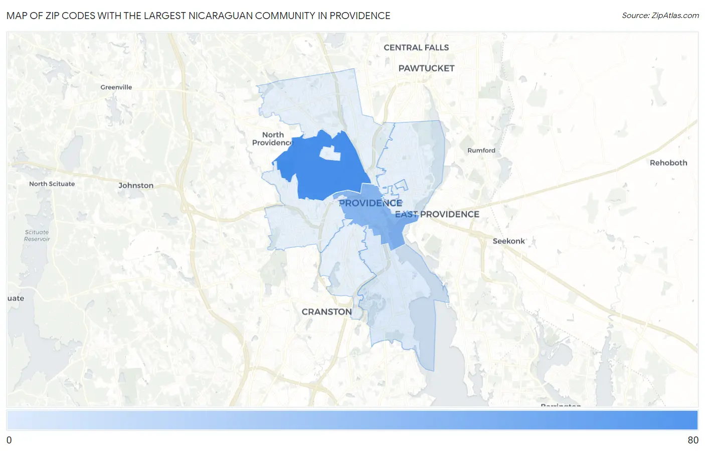 Zip Codes with the Largest Nicaraguan Community in Providence Map