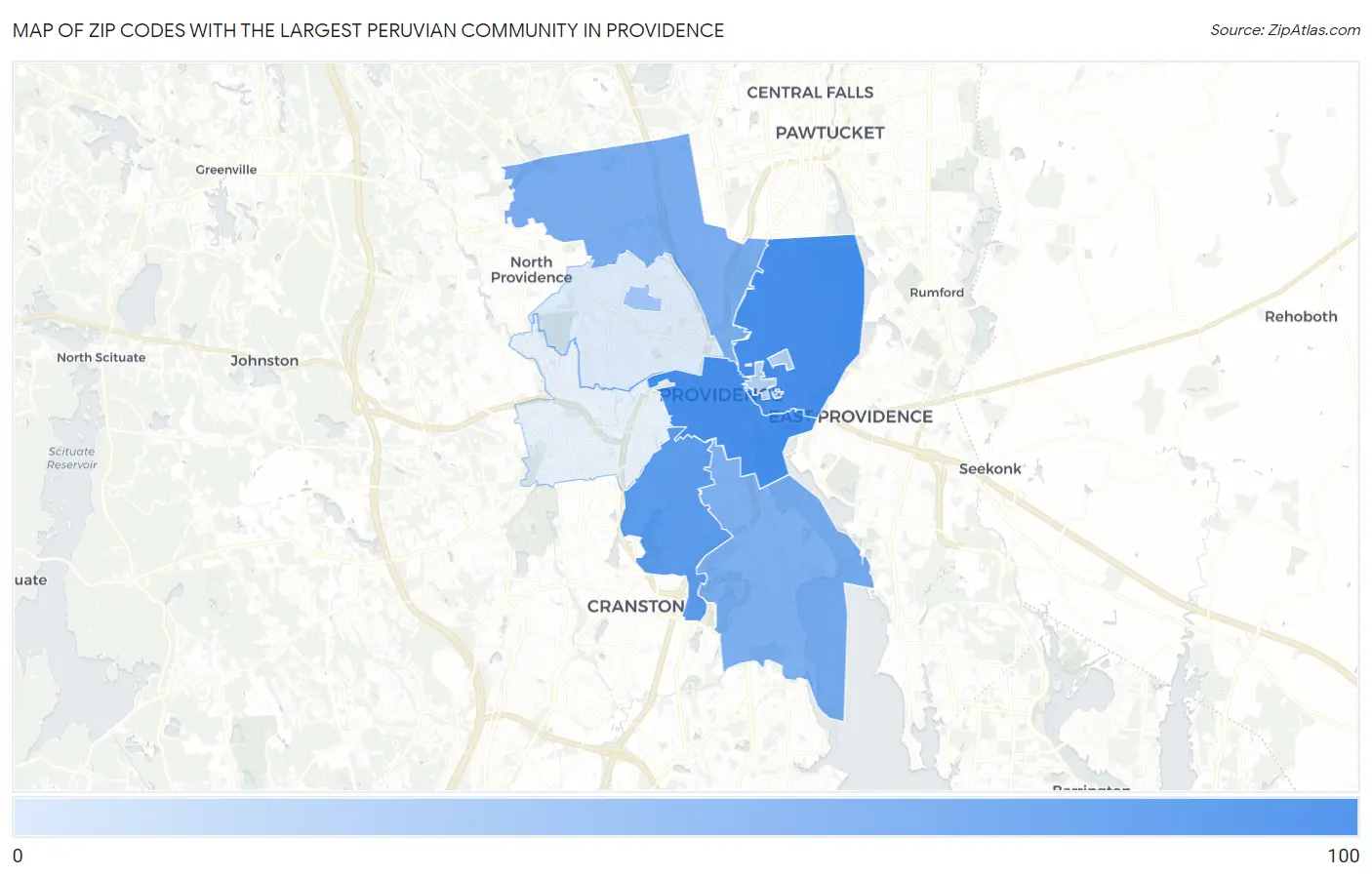 Zip Codes with the Largest Peruvian Community in Providence Map