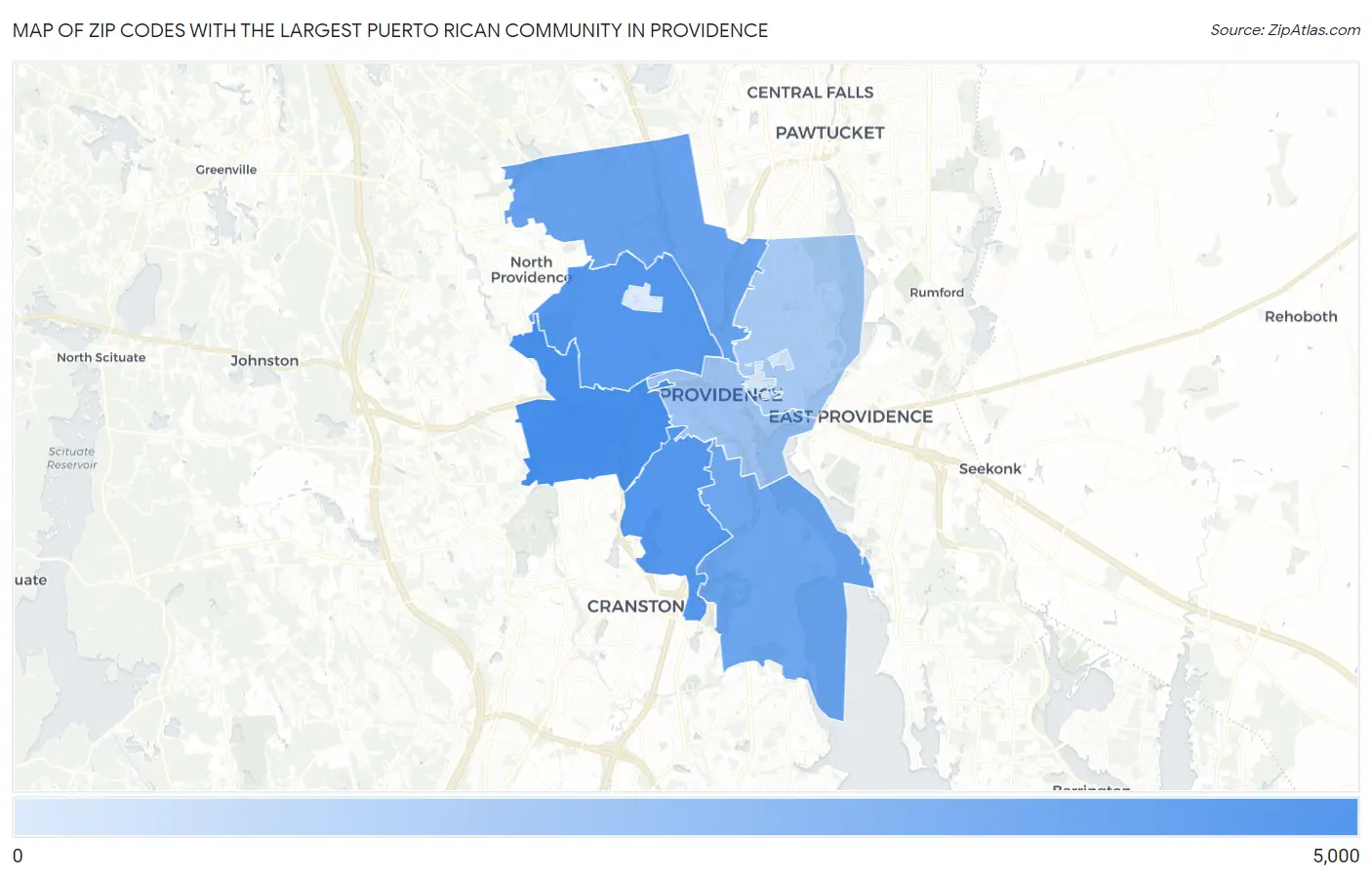 Zip Codes with the Largest Puerto Rican Community in Providence Map
