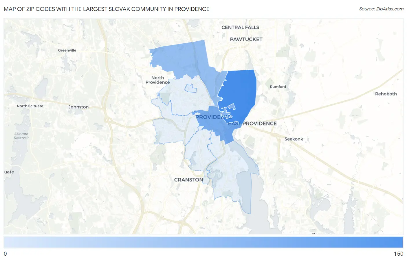 Zip Codes with the Largest Slovak Community in Providence Map