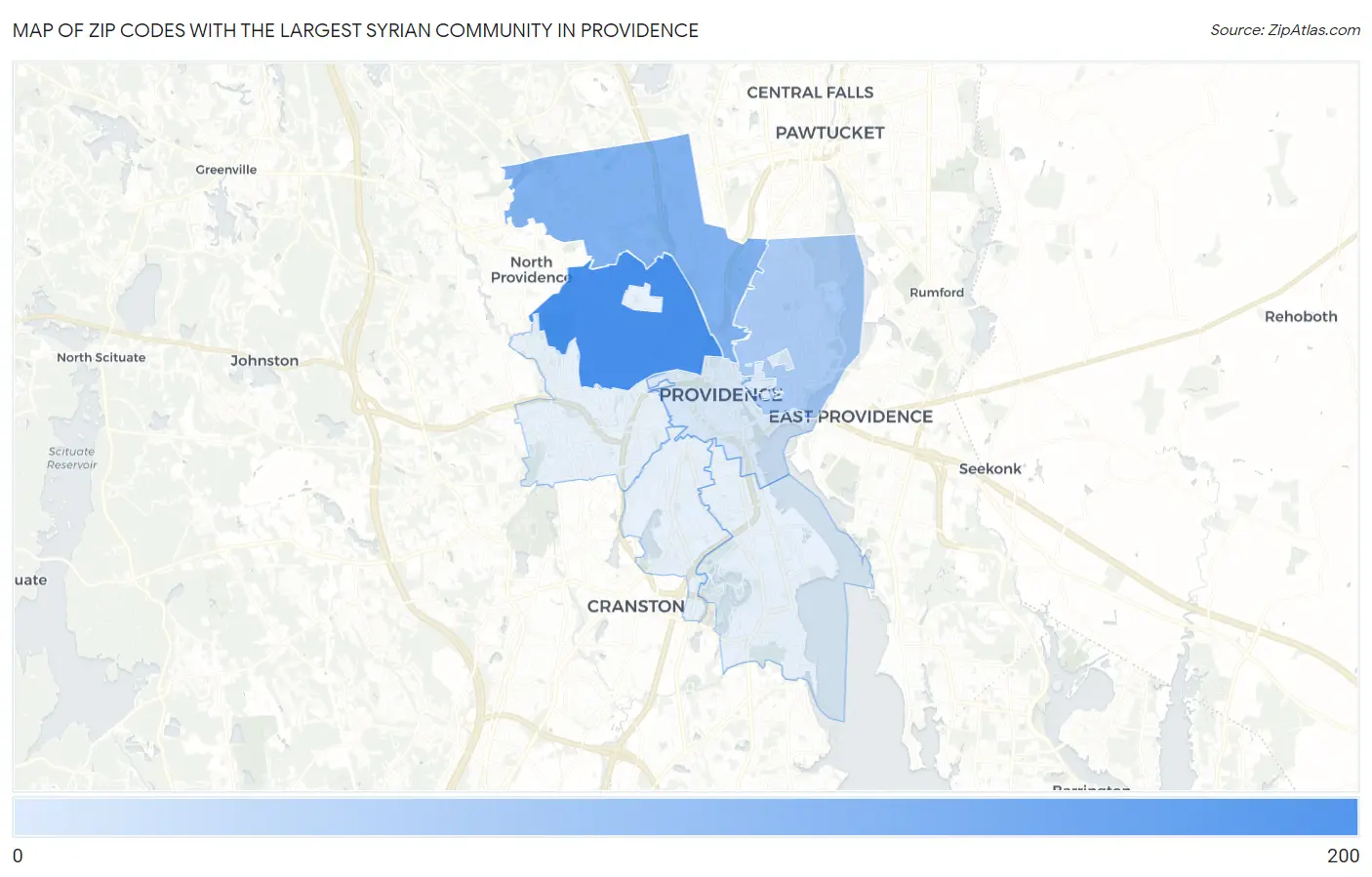 Zip Codes with the Largest Syrian Community in Providence Map