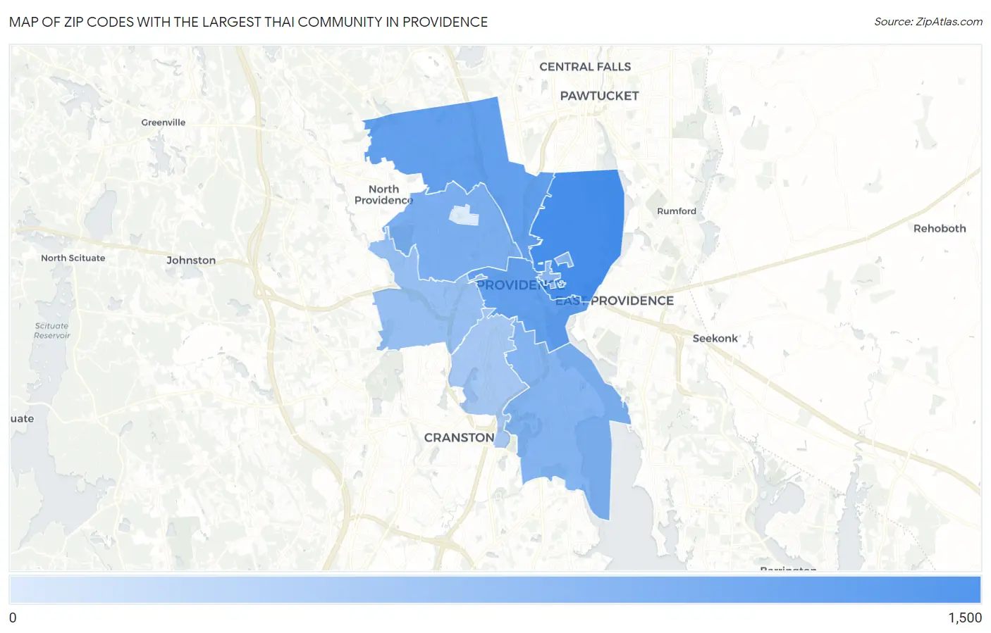 Zip Codes with the Largest Thai Community in Providence Map