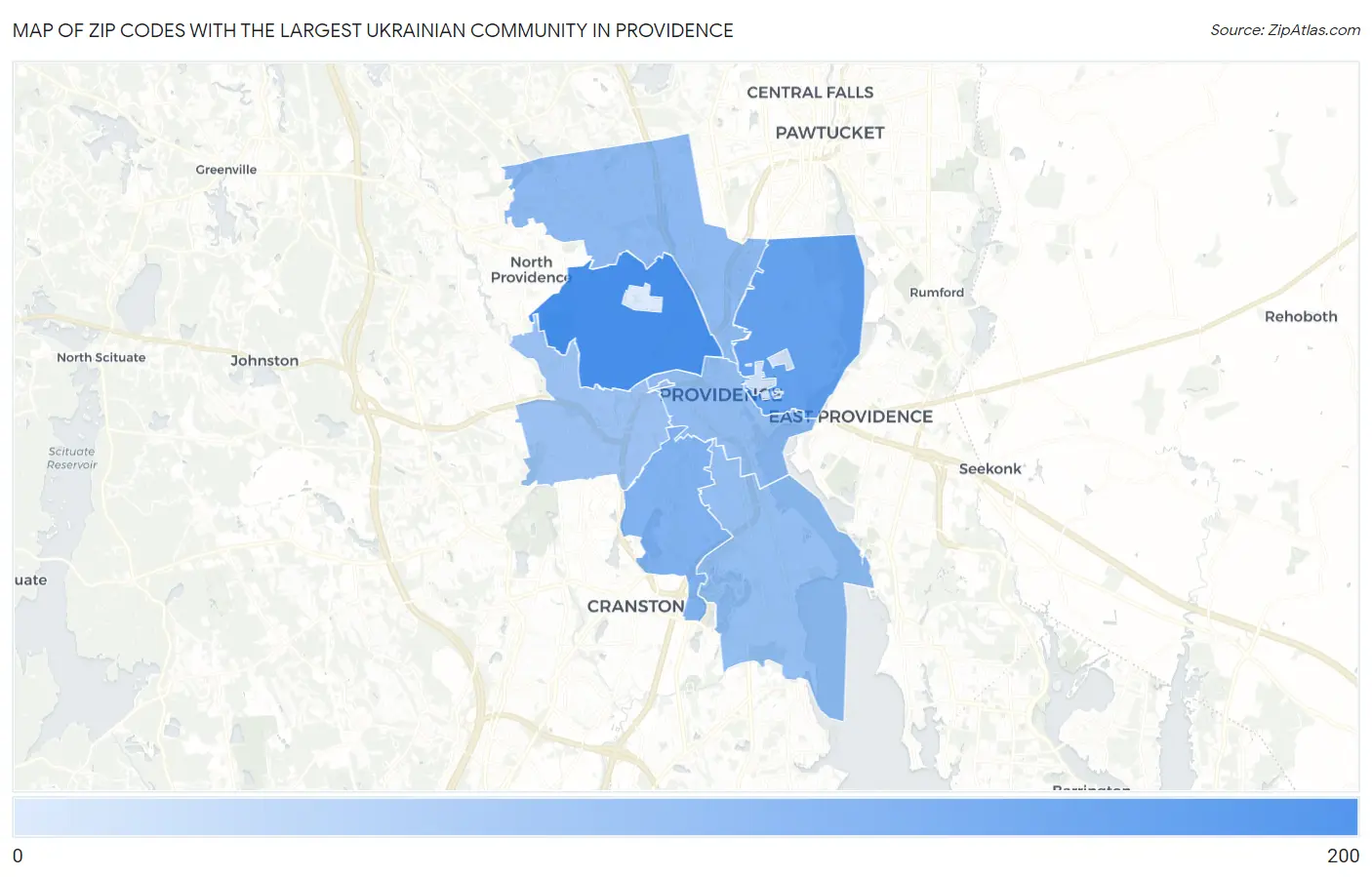 Zip Codes with the Largest Ukrainian Community in Providence Map