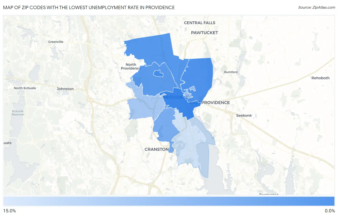Zip Codes with the Lowest Unemployment Rate in Providence Map