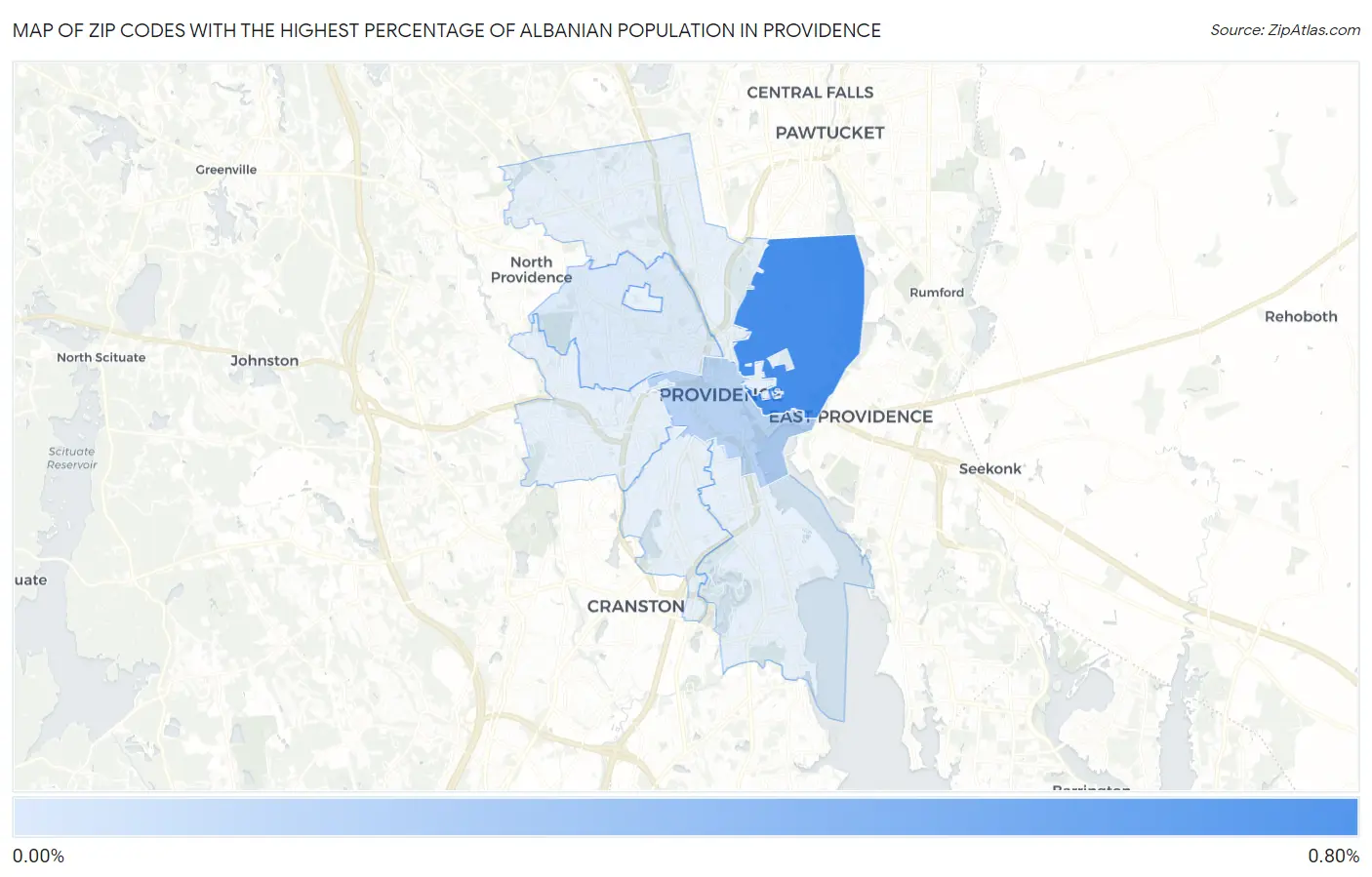 Zip Codes with the Highest Percentage of Albanian Population in Providence Map