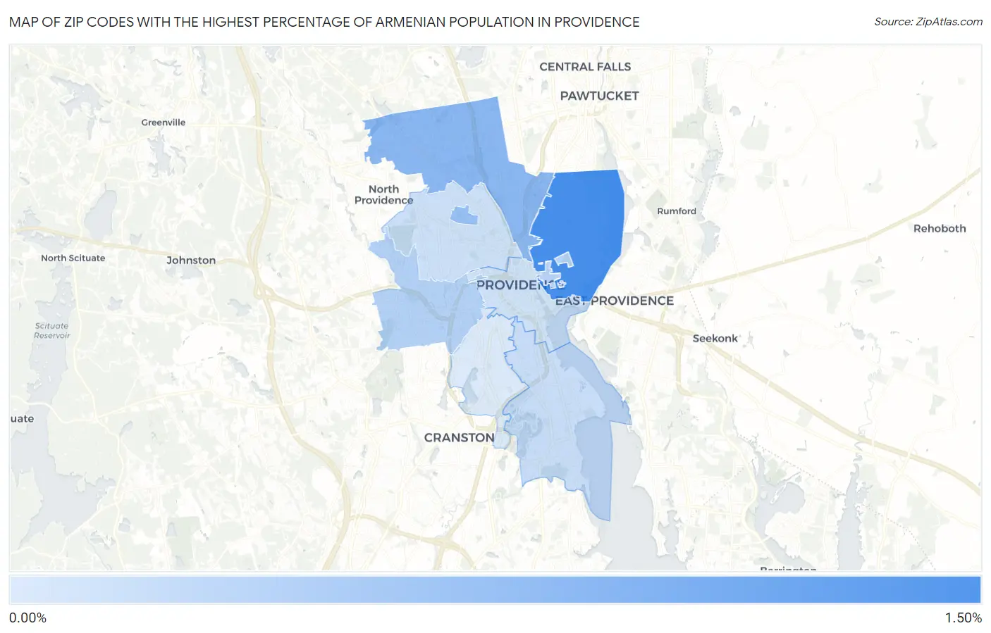 Zip Codes with the Highest Percentage of Armenian Population in Providence Map