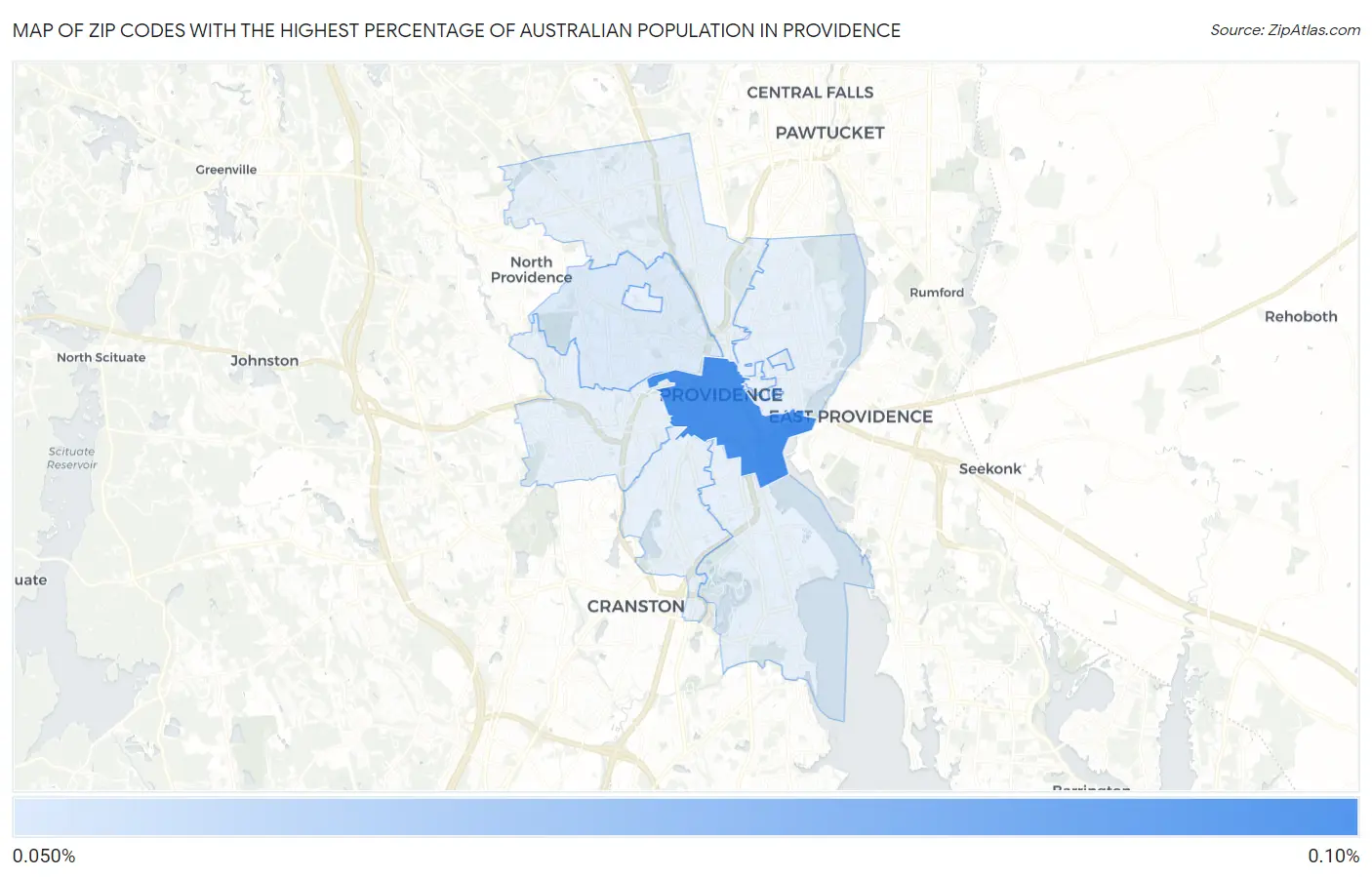 Zip Codes with the Highest Percentage of Australian Population in Providence Map