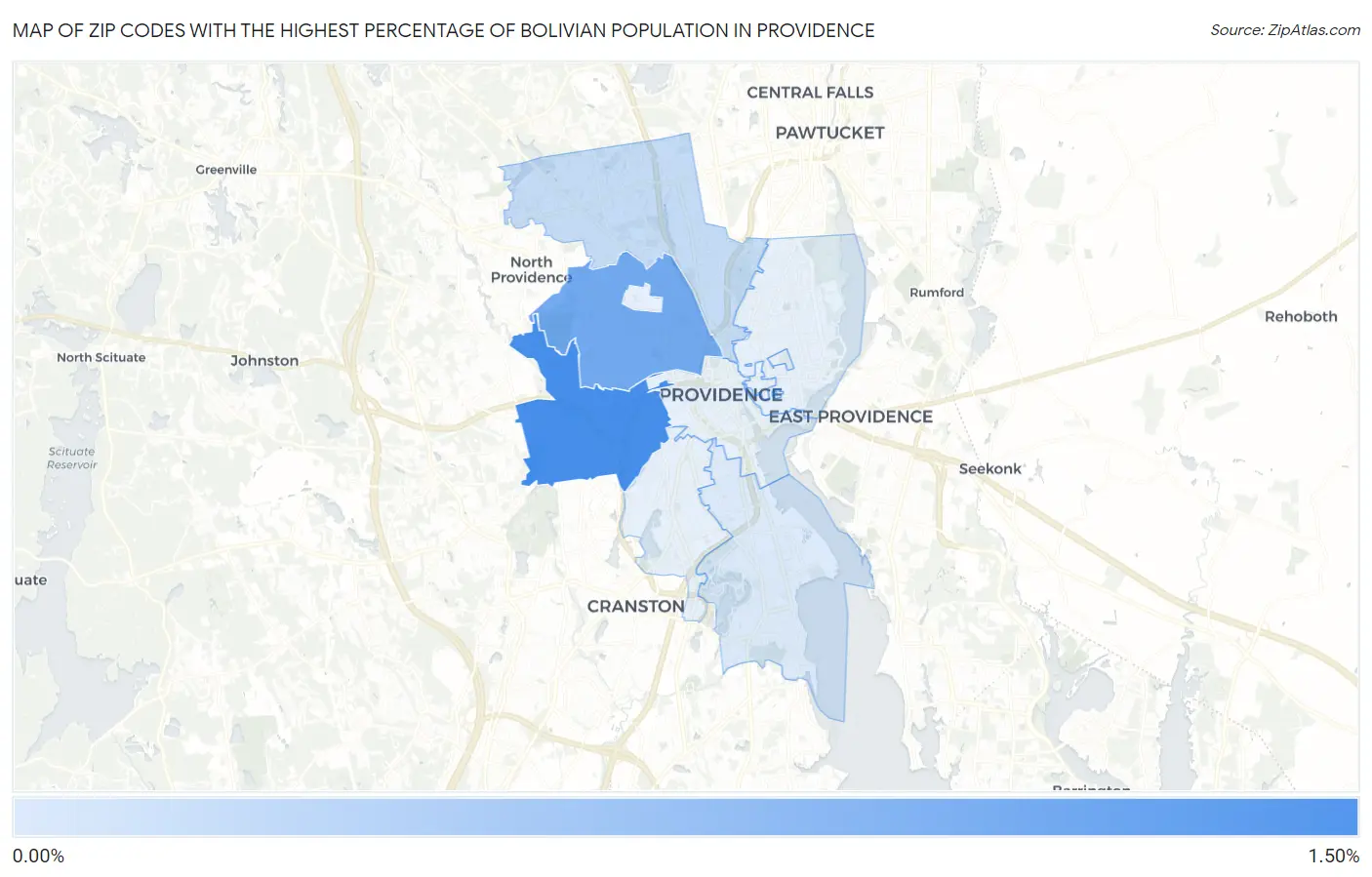 Zip Codes with the Highest Percentage of Bolivian Population in Providence Map