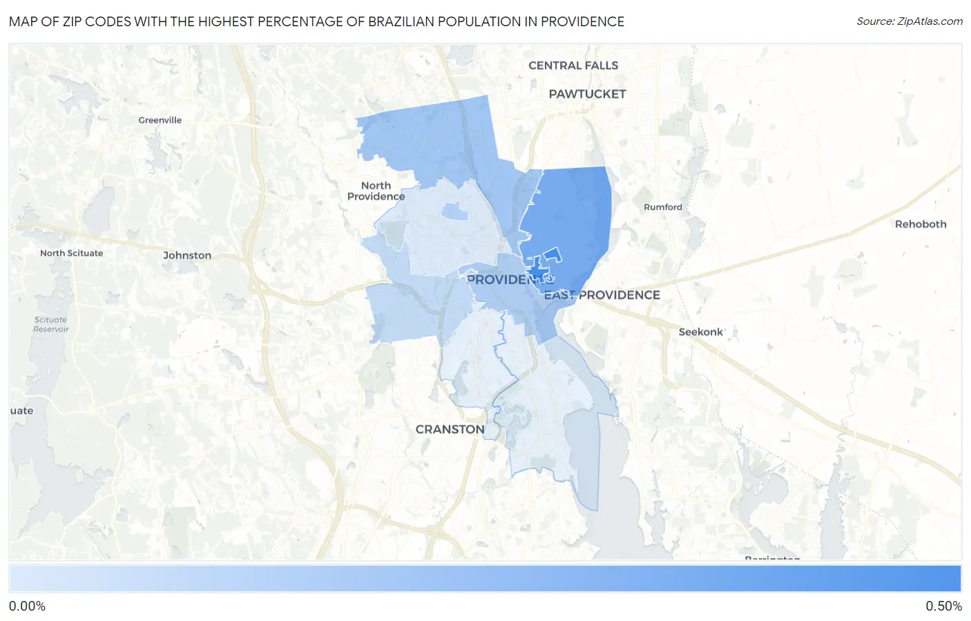 Zip Codes with the Highest Percentage of Brazilian Population in Providence Map