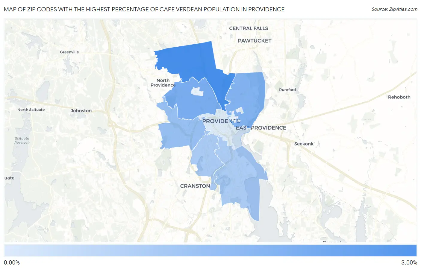 Zip Codes with the Highest Percentage of Cape Verdean Population in Providence Map