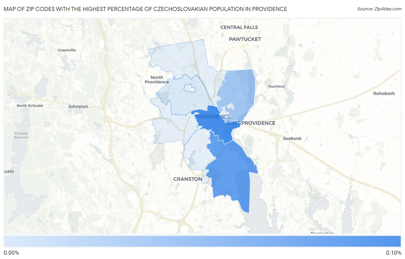 Zip Codes with the Highest Percentage of Czechoslovakian Population in Providence Map