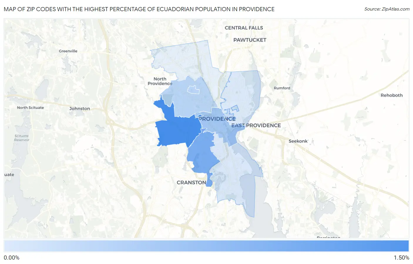 Zip Codes with the Highest Percentage of Ecuadorian Population in Providence Map