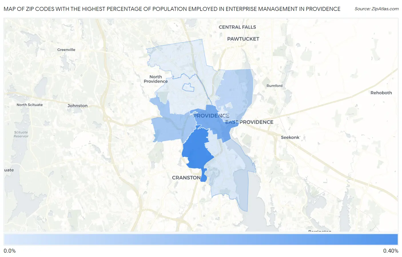 Zip Codes with the Highest Percentage of Population Employed in Enterprise Management in Providence Map