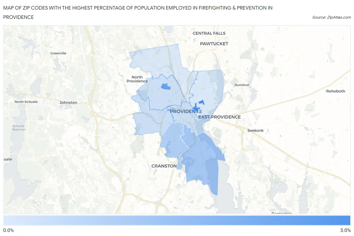 Zip Codes with the Highest Percentage of Population Employed in Firefighting & Prevention in Providence Map