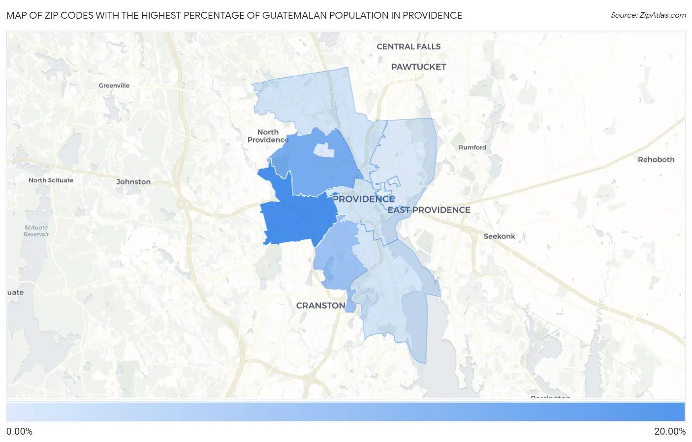 Zip Codes with the Highest Percentage of Guatemalan Population in Providence Map