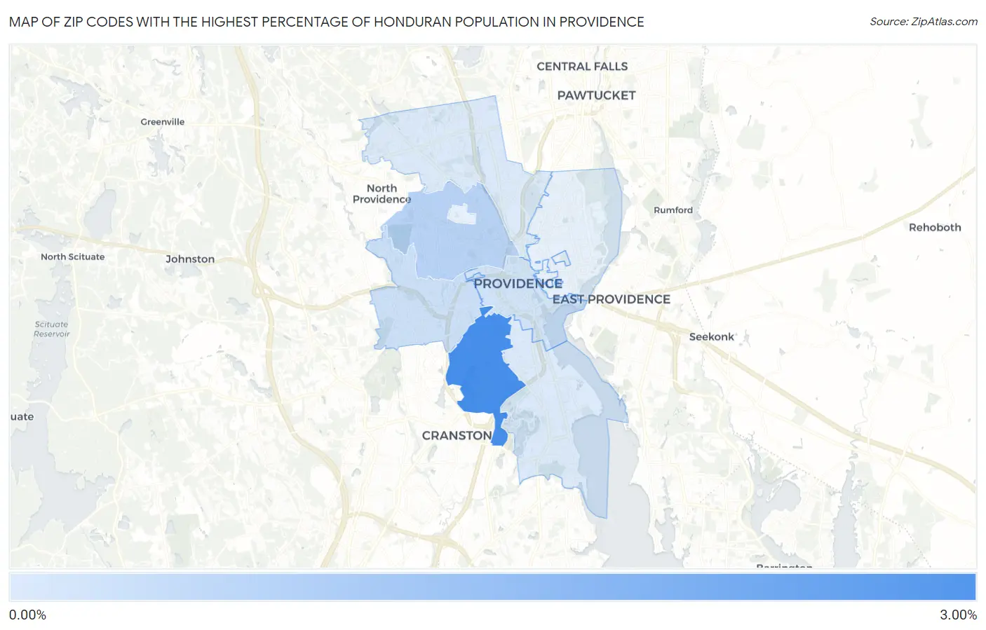 Zip Codes with the Highest Percentage of Honduran Population in Providence Map