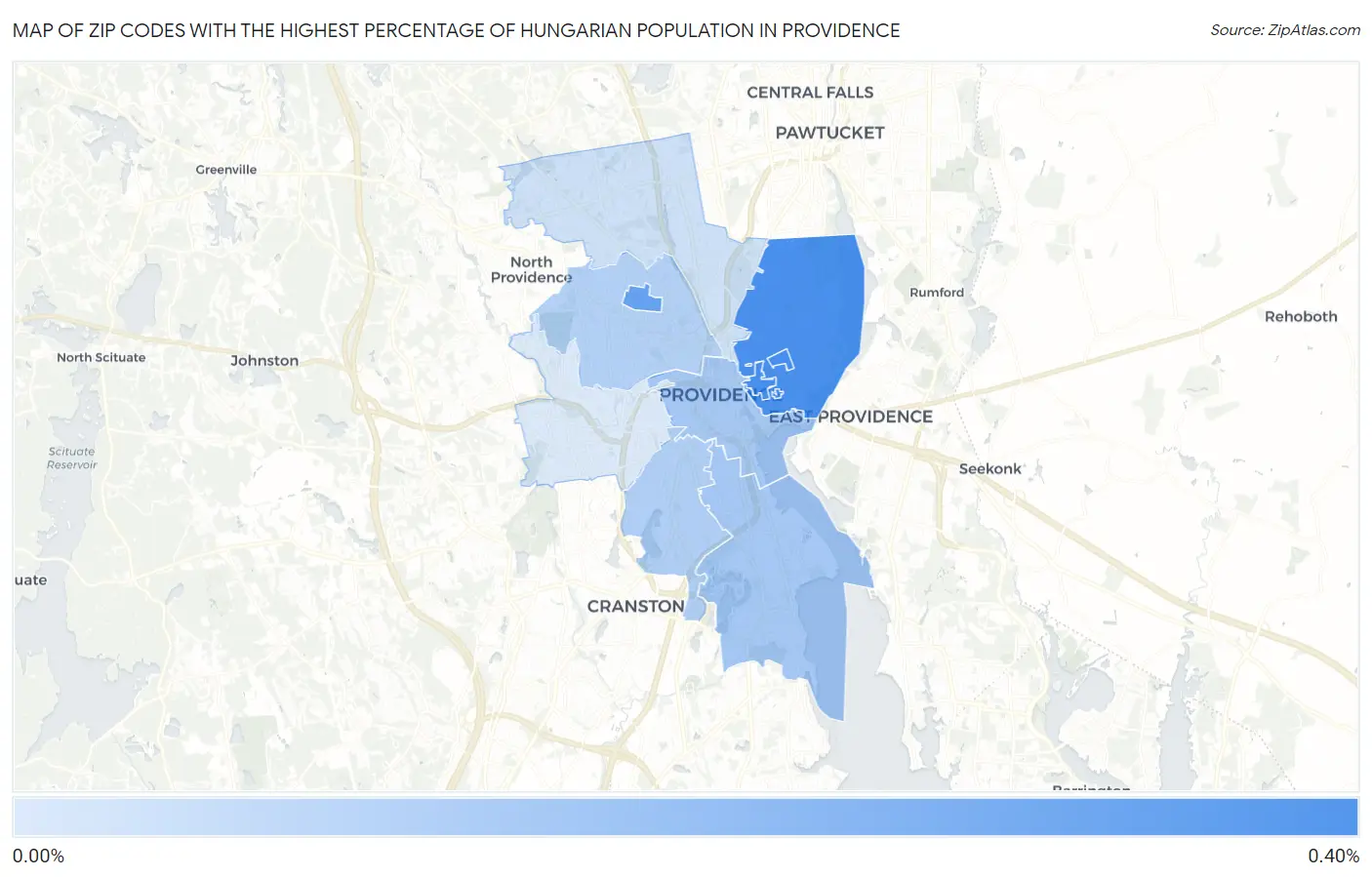 Zip Codes with the Highest Percentage of Hungarian Population in Providence Map