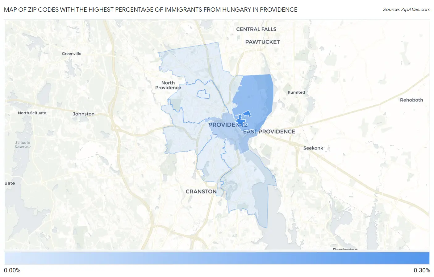 Zip Codes with the Highest Percentage of Immigrants from Hungary in Providence Map