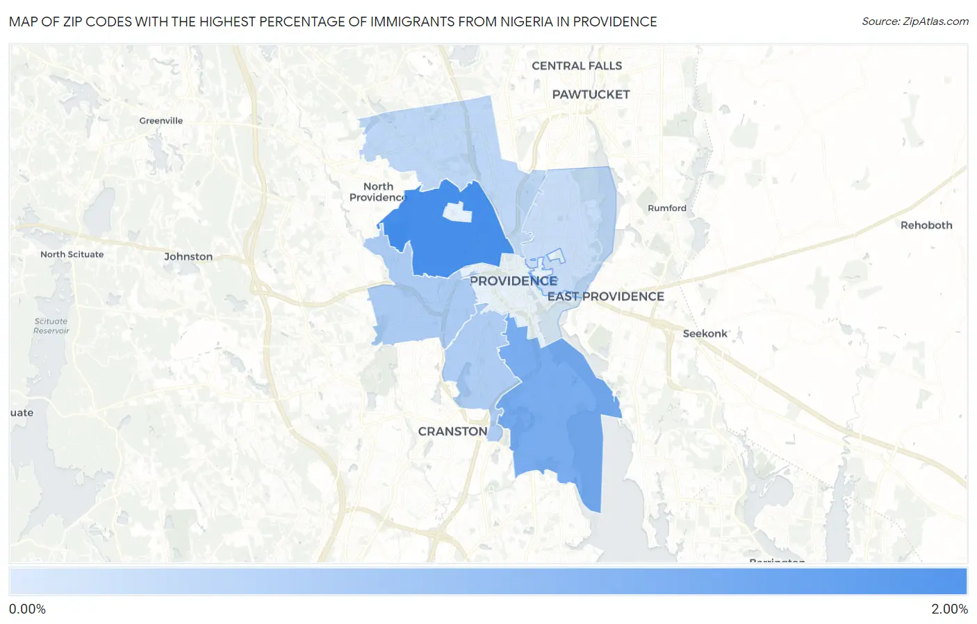 Zip Codes with the Highest Percentage of Immigrants from Nigeria in Providence Map