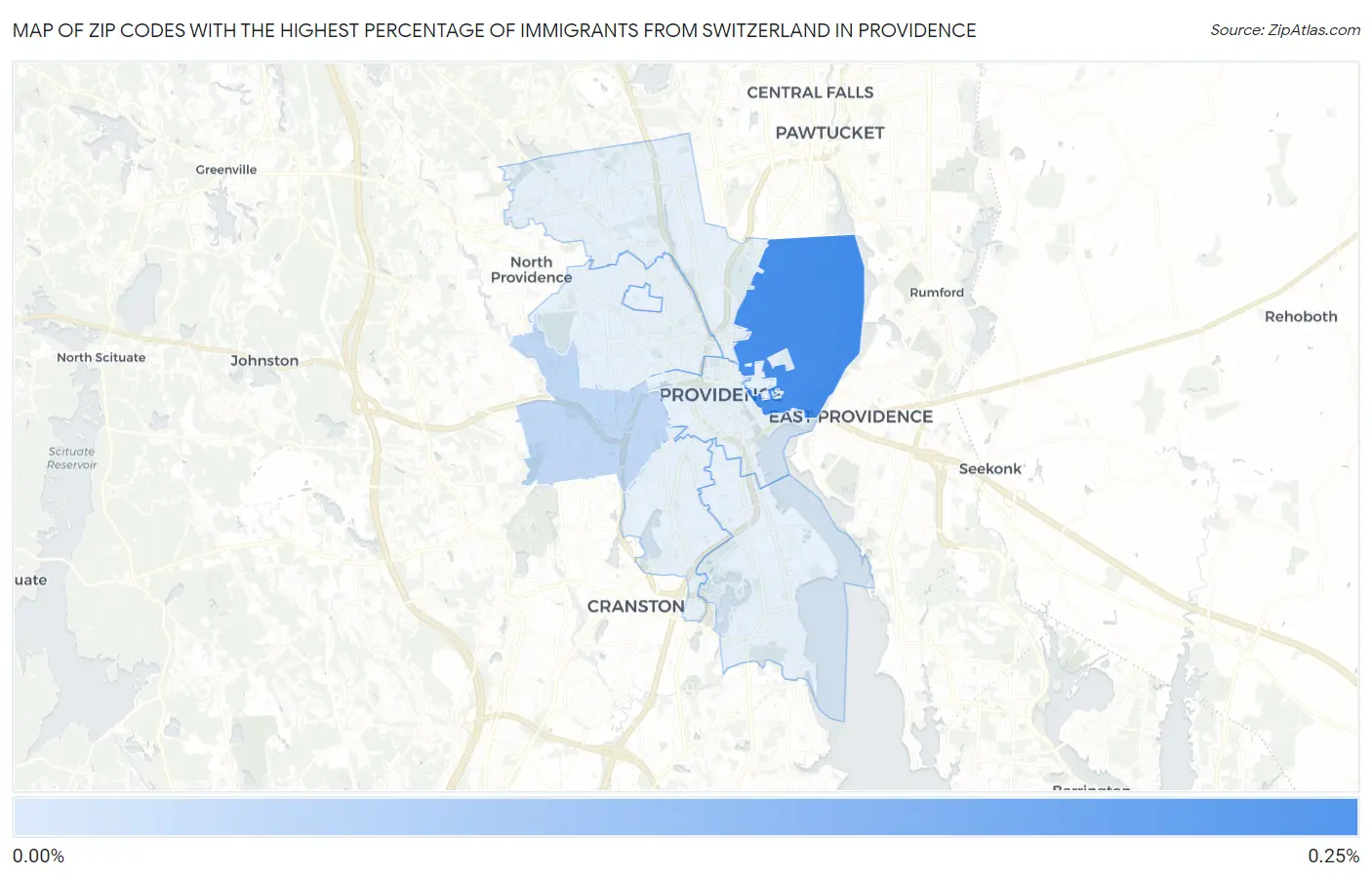 Zip Codes with the Highest Percentage of Immigrants from Switzerland in Providence Map
