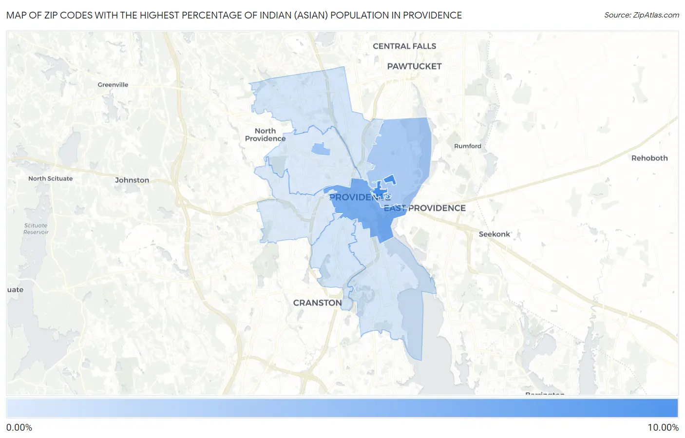 Zip Codes with the Highest Percentage of Indian (Asian) Population in Providence Map