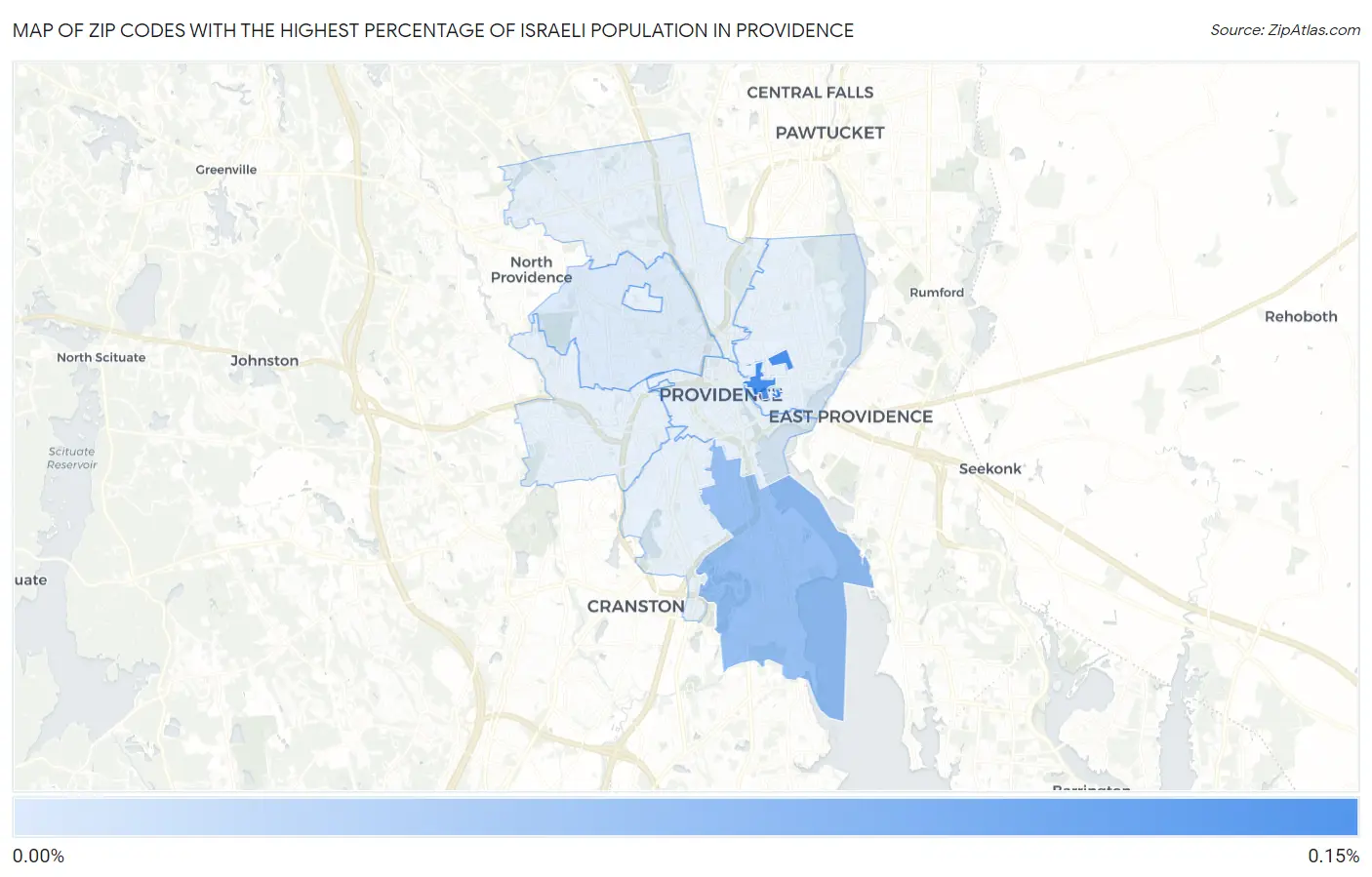 Zip Codes with the Highest Percentage of Israeli Population in Providence Map