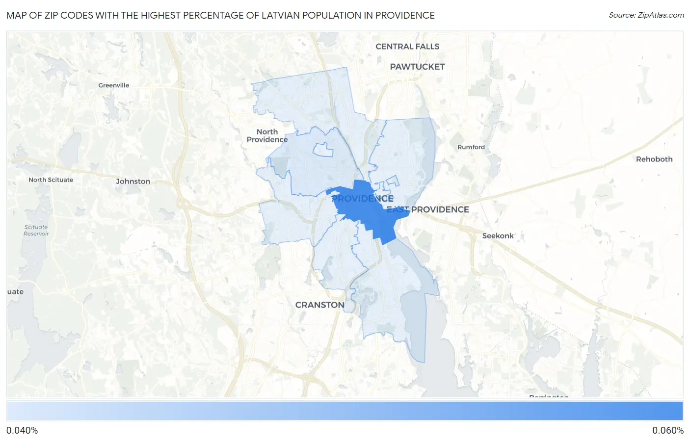 Zip Codes with the Highest Percentage of Latvian Population in Providence Map