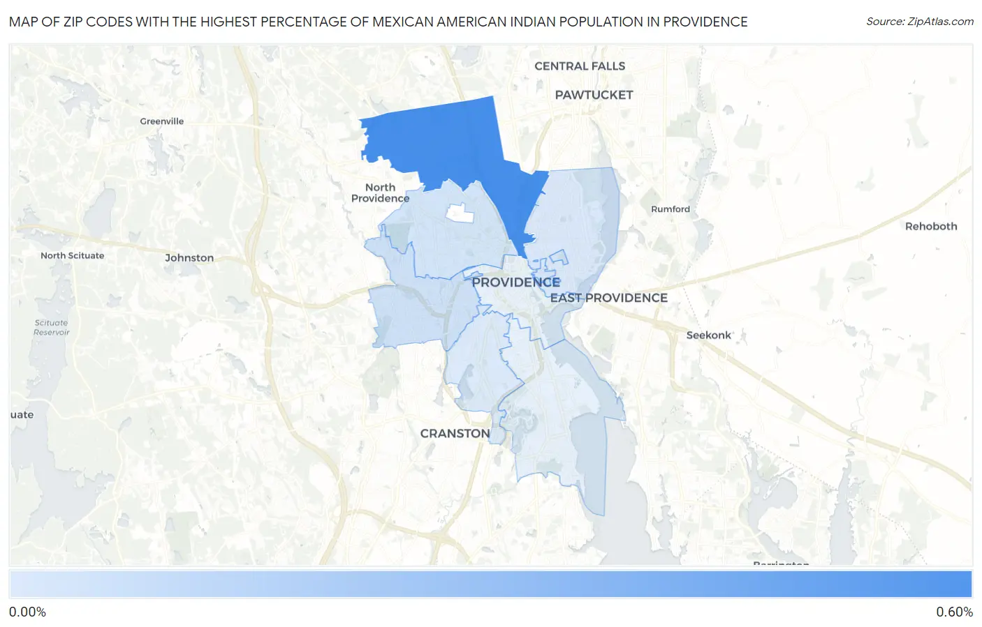 Zip Codes with the Highest Percentage of Mexican American Indian Population in Providence Map