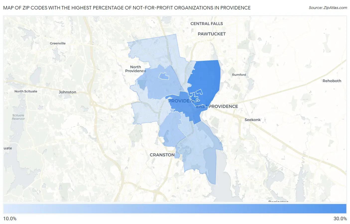 Zip Codes with the Highest Percentage of Not-for-profit Organizations in Providence Map