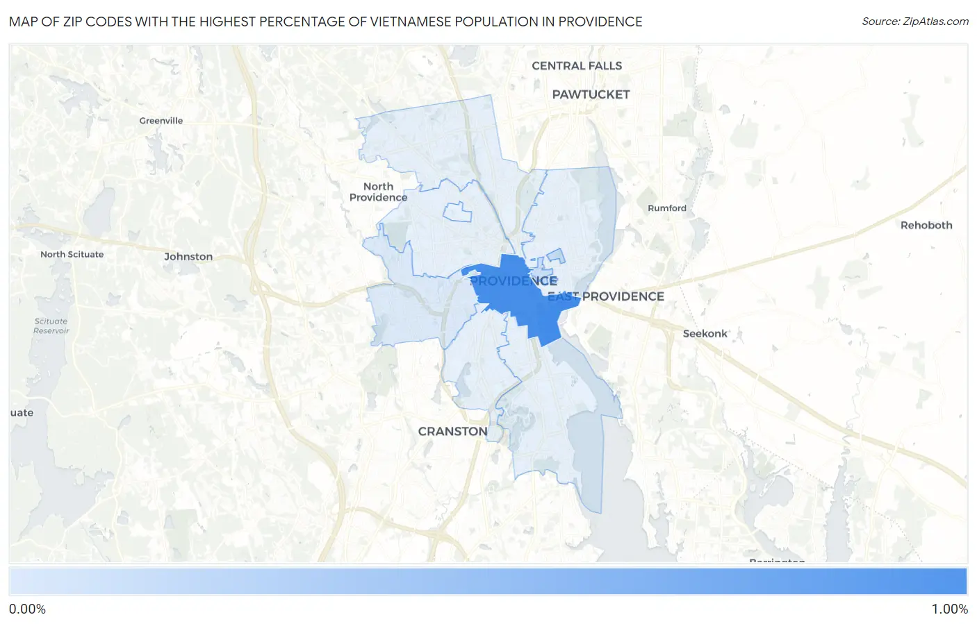 Zip Codes with the Highest Percentage of Vietnamese Population in Providence Map