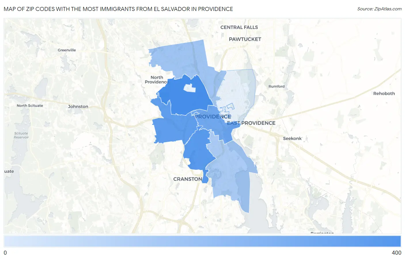 Zip Codes with the Most Immigrants from El Salvador in Providence Map