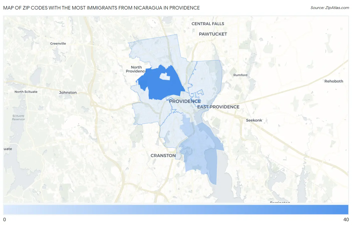 Zip Codes with the Most Immigrants from Nicaragua in Providence Map