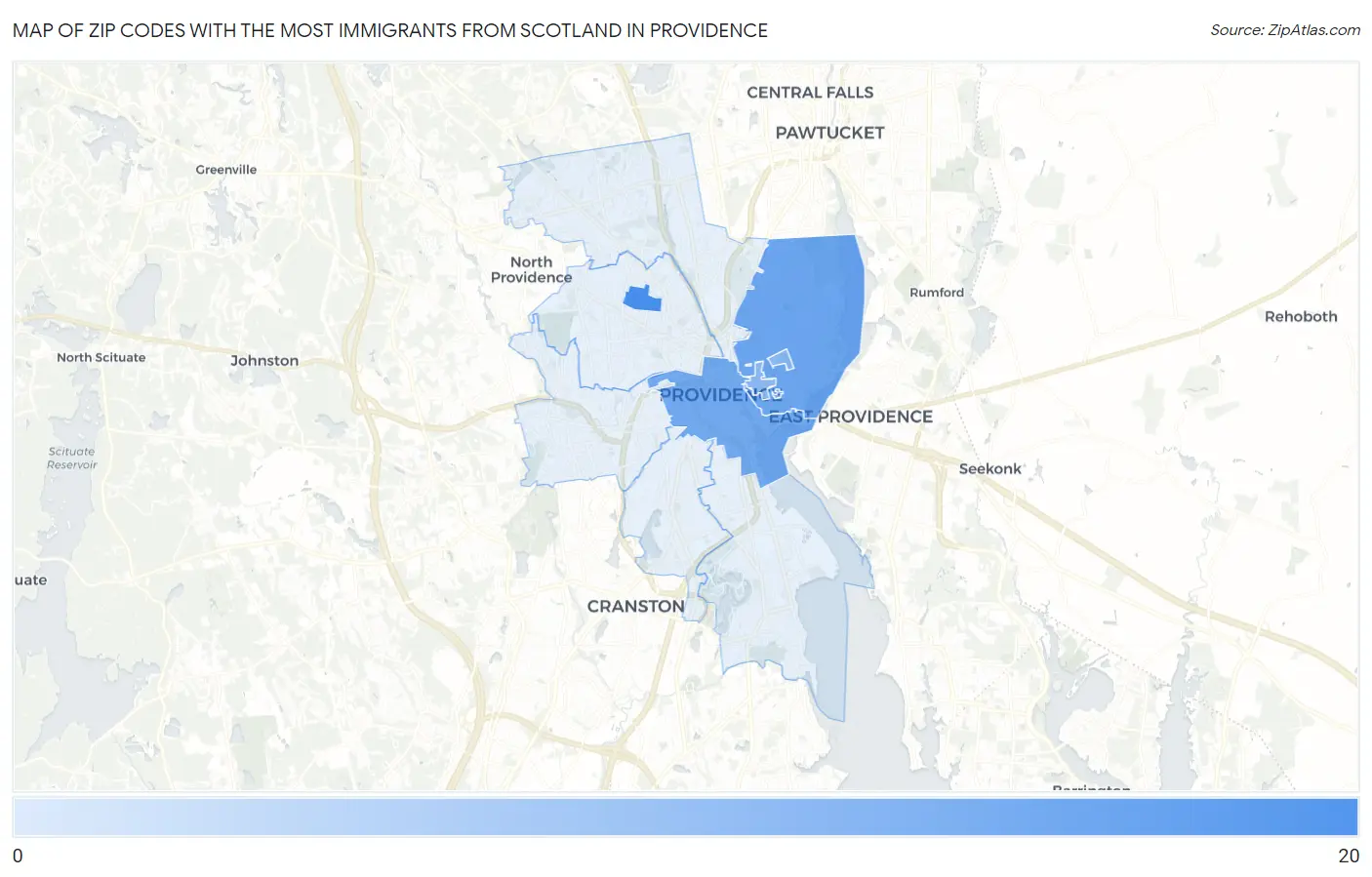 Zip Codes with the Most Immigrants from Scotland in Providence Map