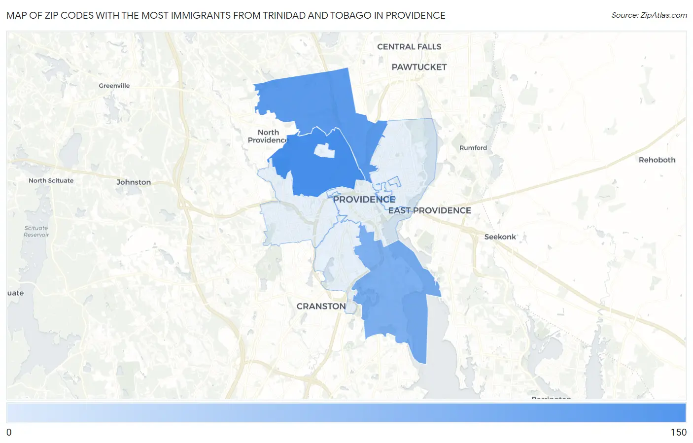 Zip Codes with the Most Immigrants from Trinidad and Tobago in Providence Map