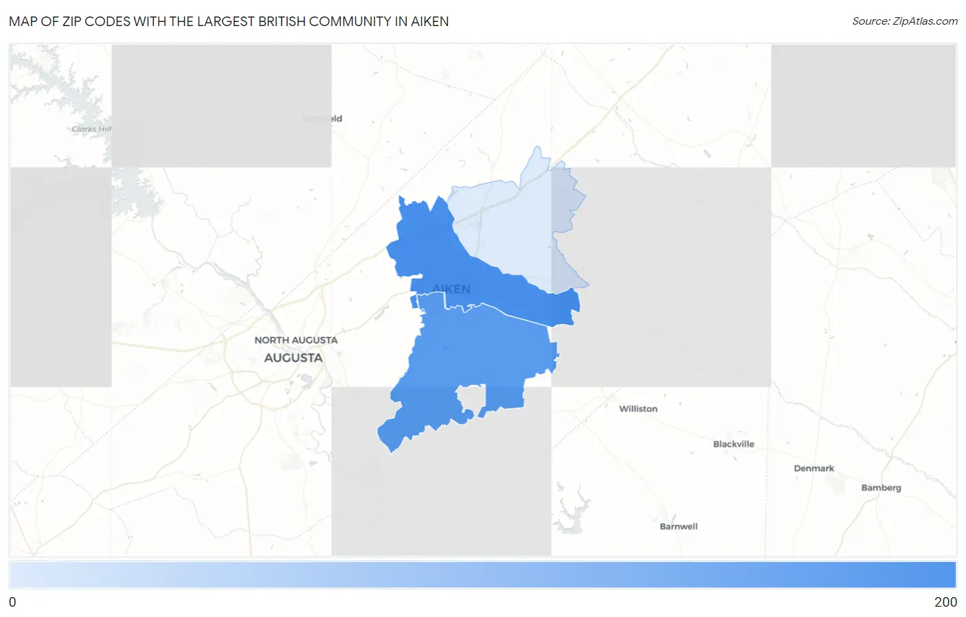 Zip Codes with the Largest British Community in Aiken Map