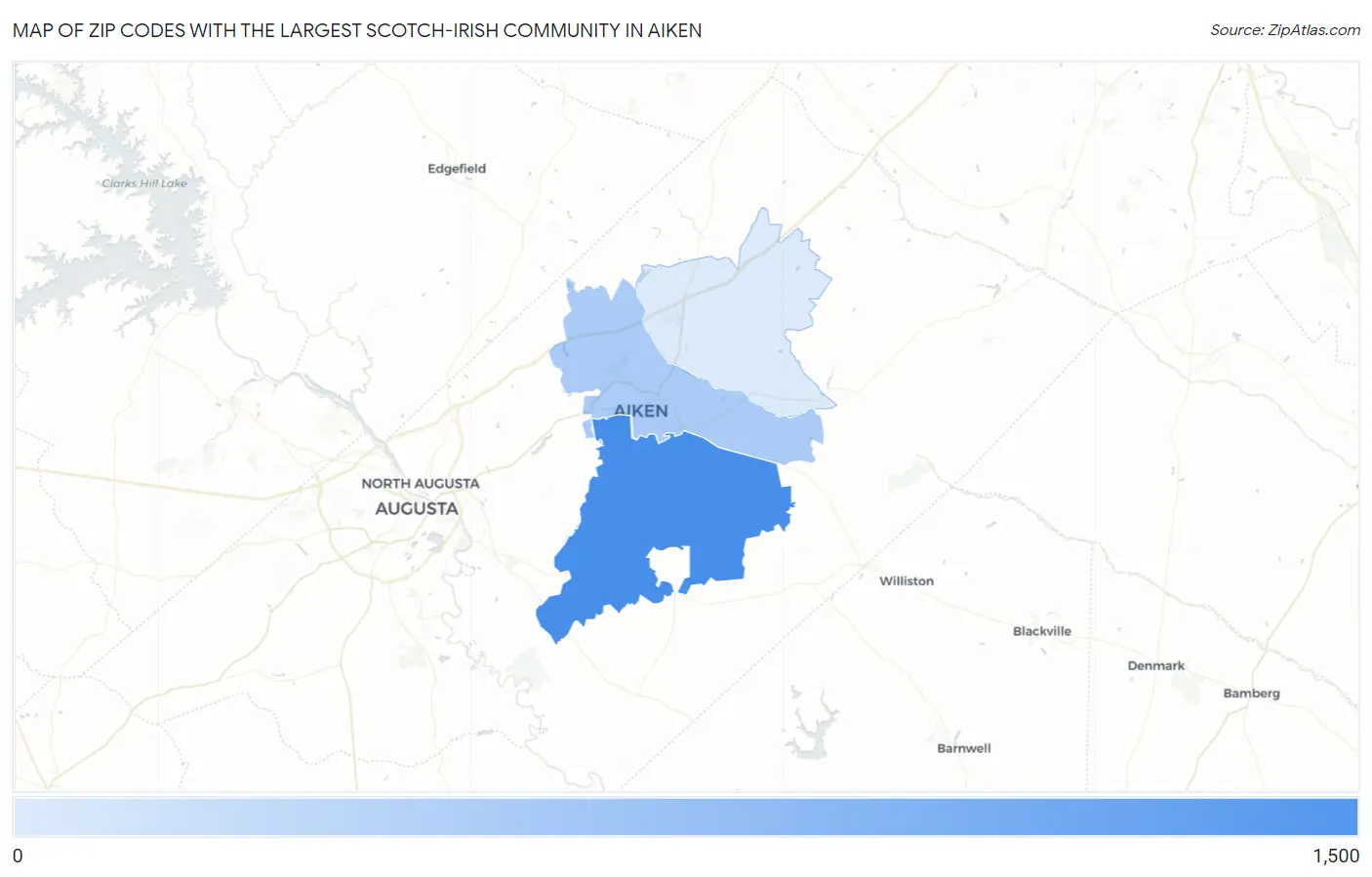 Zip Codes with the Largest Scotch-Irish Community in Aiken Map