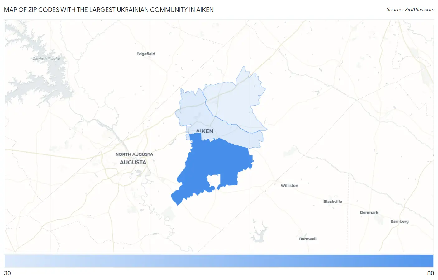 Zip Codes with the Largest Ukrainian Community in Aiken Map