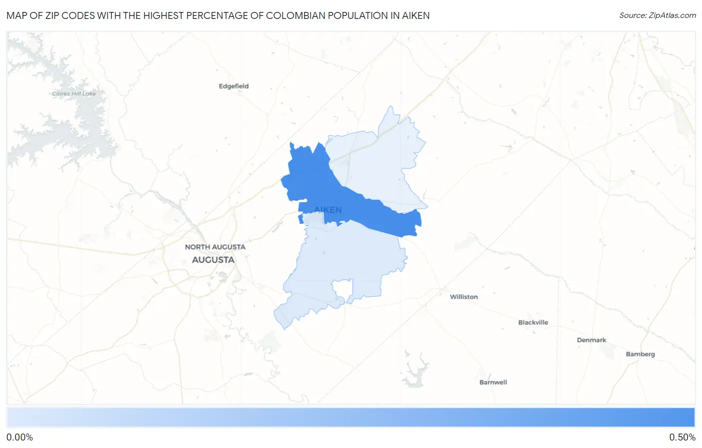 Zip Codes with the Highest Percentage of Colombian Population in Aiken Map