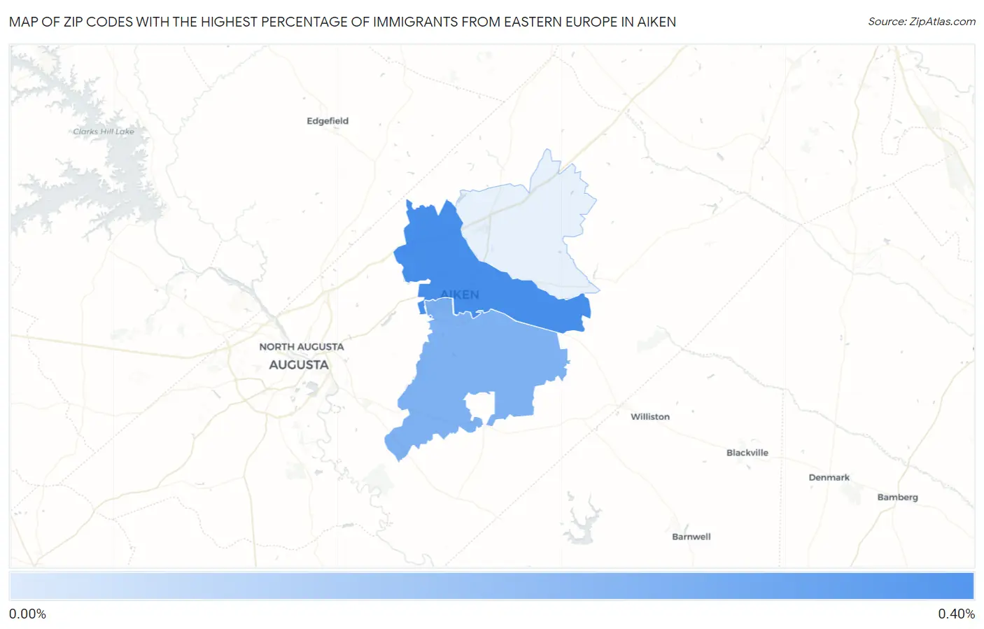 Zip Codes with the Highest Percentage of Immigrants from Eastern Europe in Aiken Map