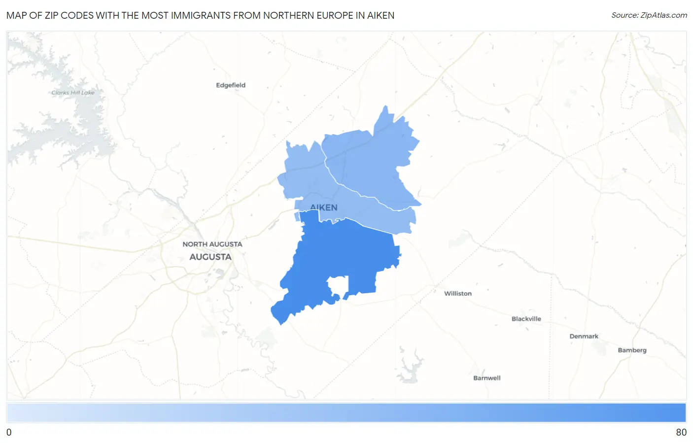 Zip Codes with the Most Immigrants from Northern Europe in Aiken Map
