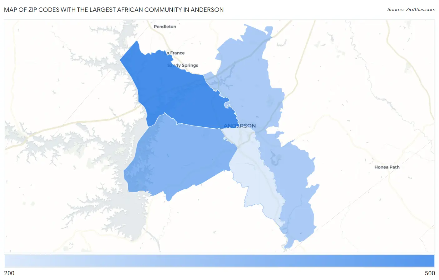 Zip Codes with the Largest African Community in Anderson Map