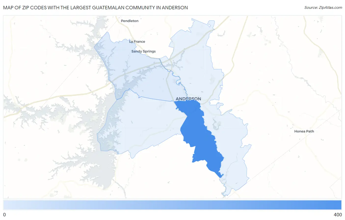 Zip Codes with the Largest Guatemalan Community in Anderson Map