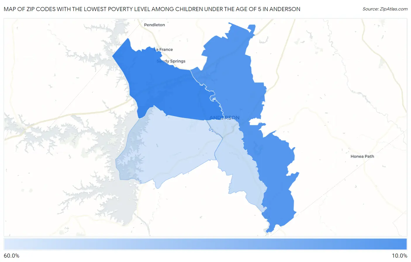 Zip Codes with the Lowest Poverty Level Among Children Under the Age of 5 in Anderson Map