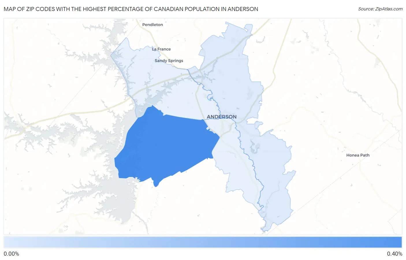 Zip Codes with the Highest Percentage of Canadian Population in Anderson Map