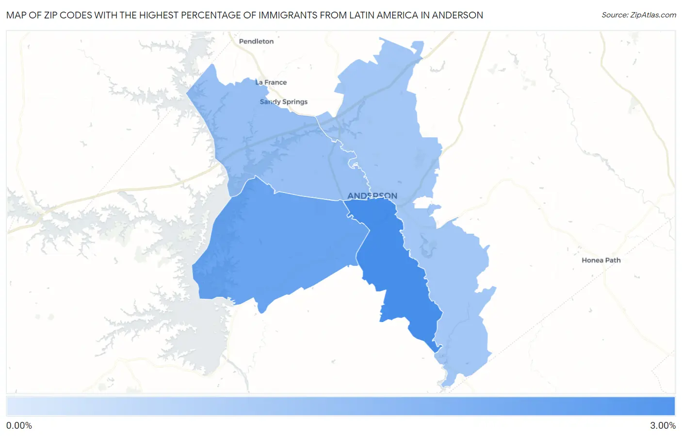 Zip Codes with the Highest Percentage of Immigrants from Latin America in Anderson Map