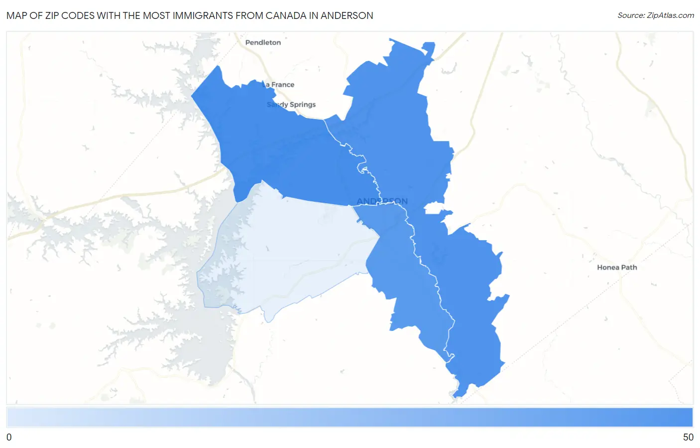 Zip Codes with the Most Immigrants from Canada in Anderson Map