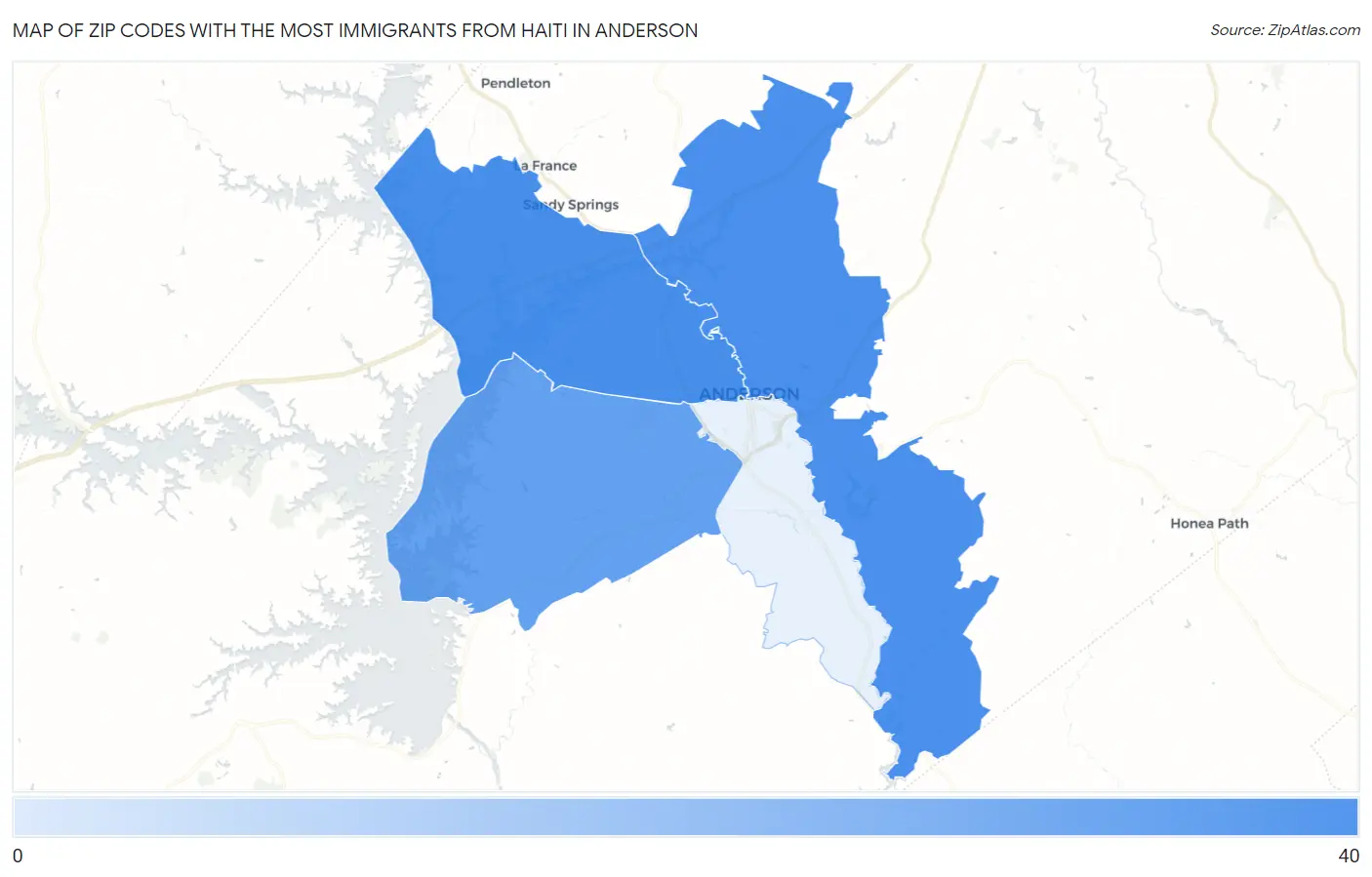 Zip Codes with the Most Immigrants from Haiti in Anderson Map