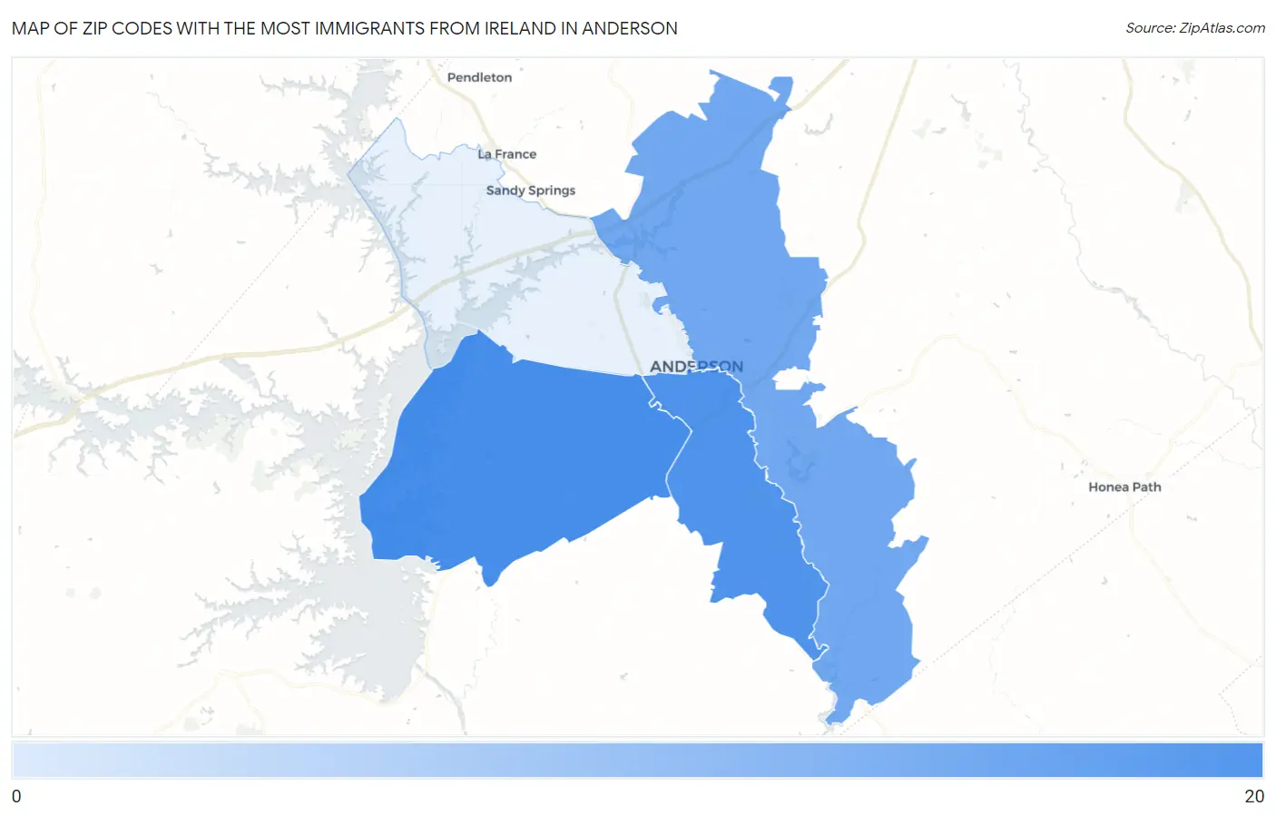 Zip Codes with the Most Immigrants from Ireland in Anderson Map